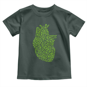 Lucky Shamrocks Heart Toddler T Shirt Anatomical Anatomy St Patrick's Day TS02 Dark Forest Green Print Your Wear