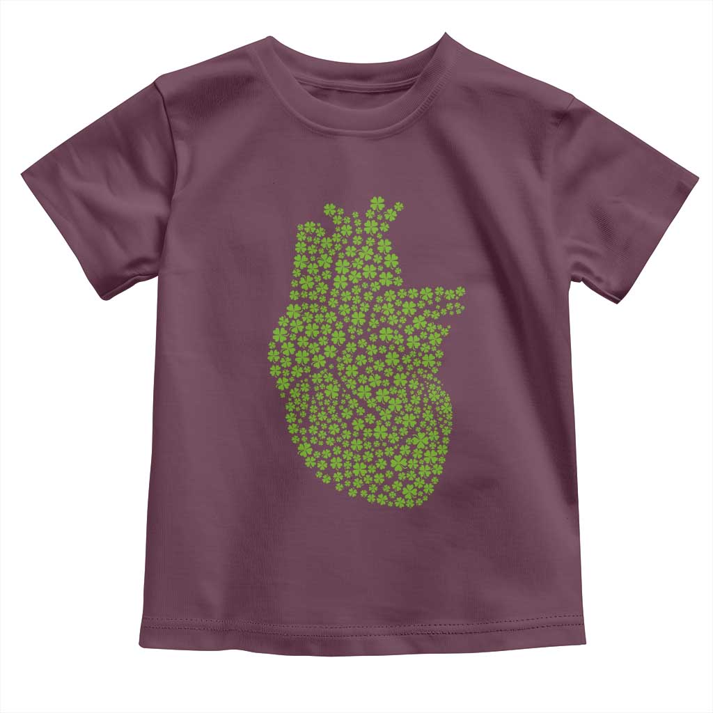 Lucky Shamrocks Heart Toddler T Shirt Anatomical Anatomy St Patrick's Day TS02 Maroon Print Your Wear