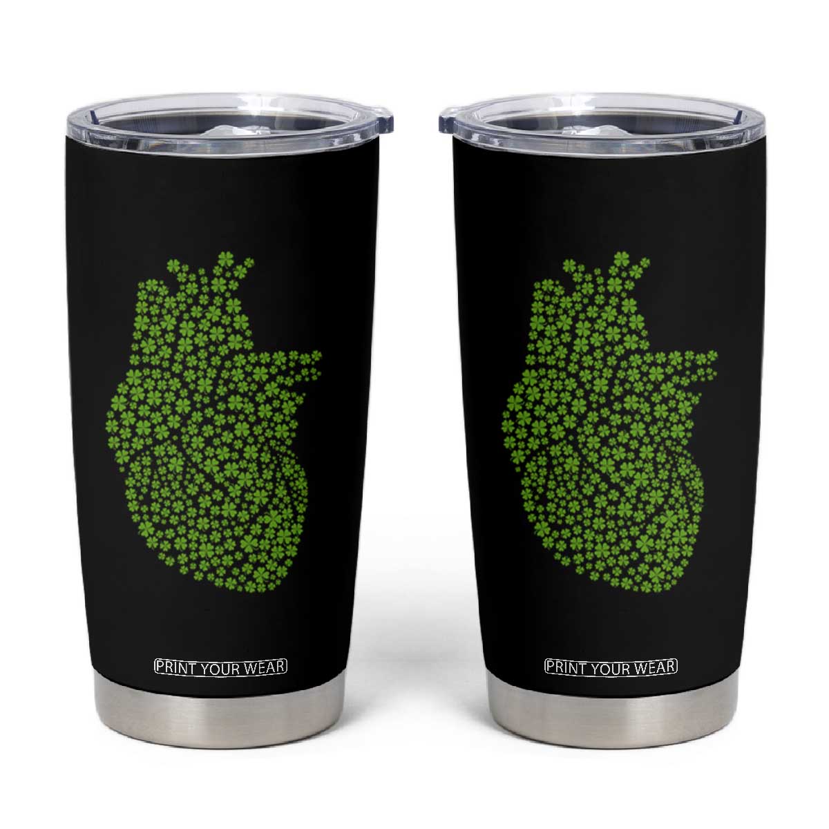 Lucky Shamrocks Heart Tumbler Cup Anatomical Anatomy St Patrick's Day TS02 Black Print Your Wear
