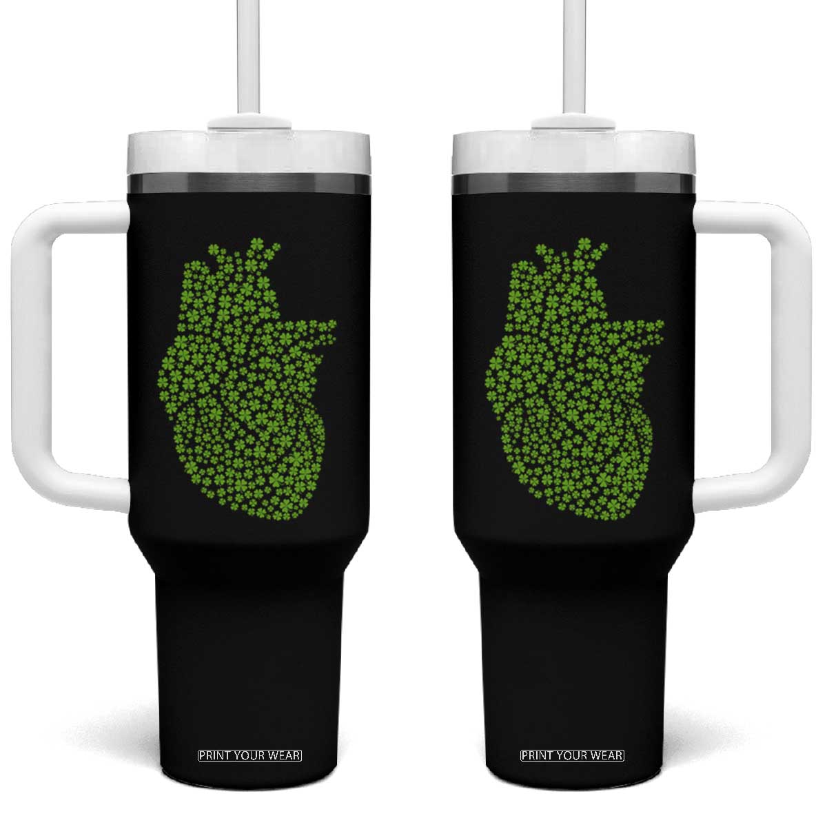 Lucky Shamrocks Heart Tumbler With Handle Anatomical Anatomy St Patrick's Day TS02 One Size: 40 oz Black Print Your Wear