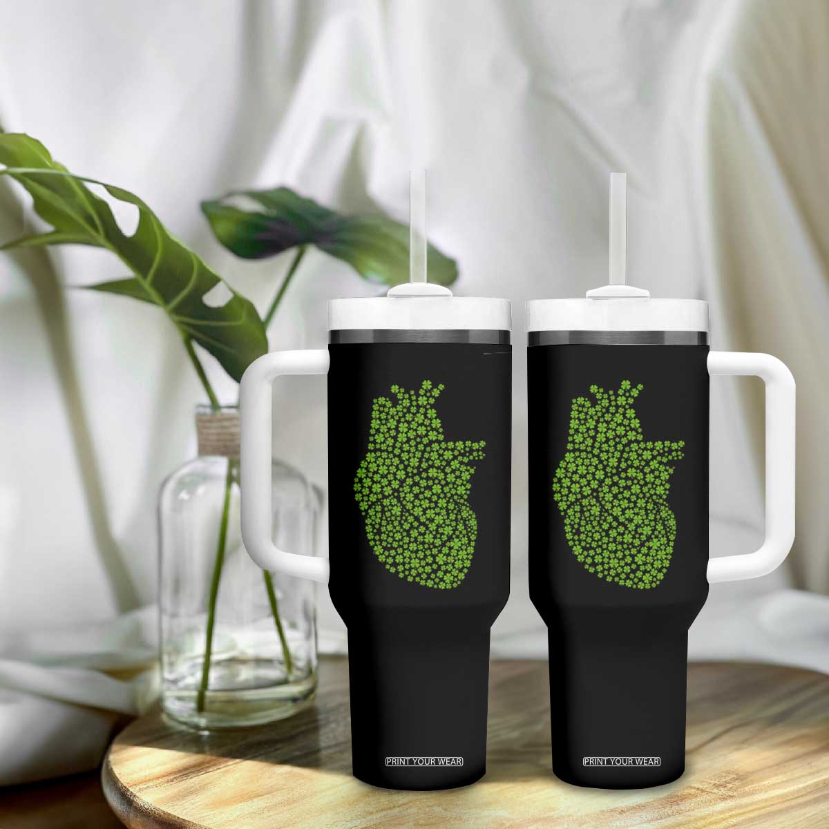 Lucky Shamrocks Heart Tumbler With Handle Anatomical Anatomy St Patrick's Day TS02 Print Your Wear