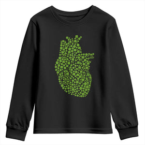 Lucky Shamrocks Heart Youth Sweatshirt Anatomical Anatomy St Patrick's Day TS02 Black Print Your Wear