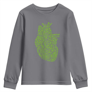 Lucky Shamrocks Heart Youth Sweatshirt Anatomical Anatomy St Patrick's Day TS02 Charcoal Print Your Wear