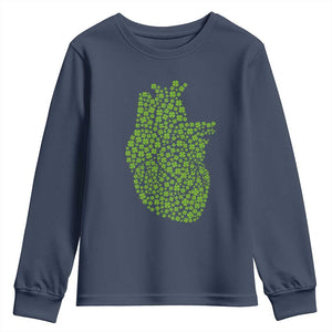 Lucky Shamrocks Heart Youth Sweatshirt Anatomical Anatomy St Patrick's Day TS02 Navy Print Your Wear