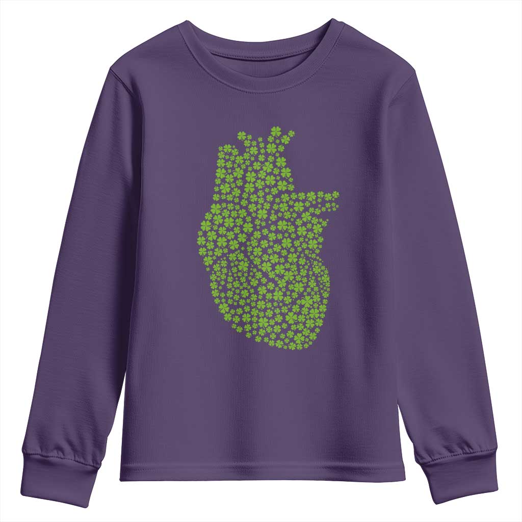 Lucky Shamrocks Heart Youth Sweatshirt Anatomical Anatomy St Patrick's Day TS02 Purple Print Your Wear