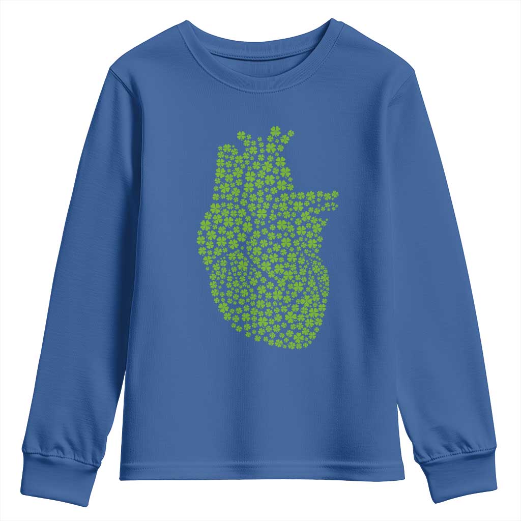 Lucky Shamrocks Heart Youth Sweatshirt Anatomical Anatomy St Patrick's Day TS02 Royal Blue Print Your Wear