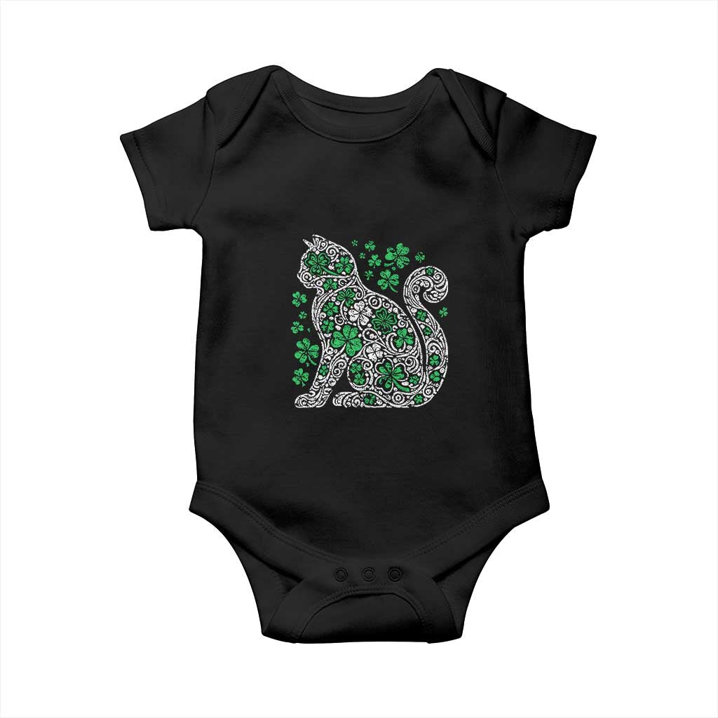 Irish Shamrock Cat Graphic Baby Onesie Saint Patrick Day for Cat Lovers TS02 Black Print Your Wear