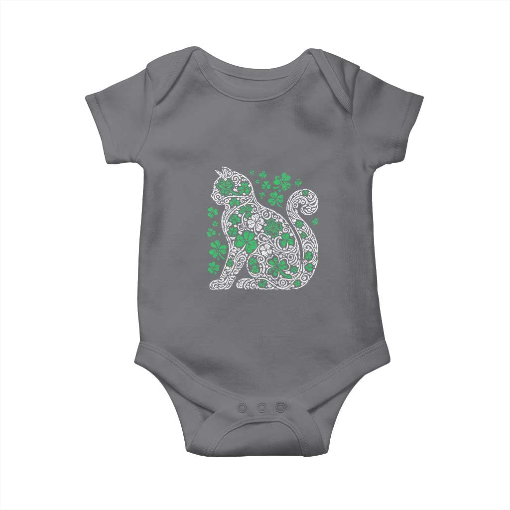 Irish Shamrock Cat Graphic Baby Onesie Saint Patrick Day for Cat Lovers TS02 Charcoal Print Your Wear