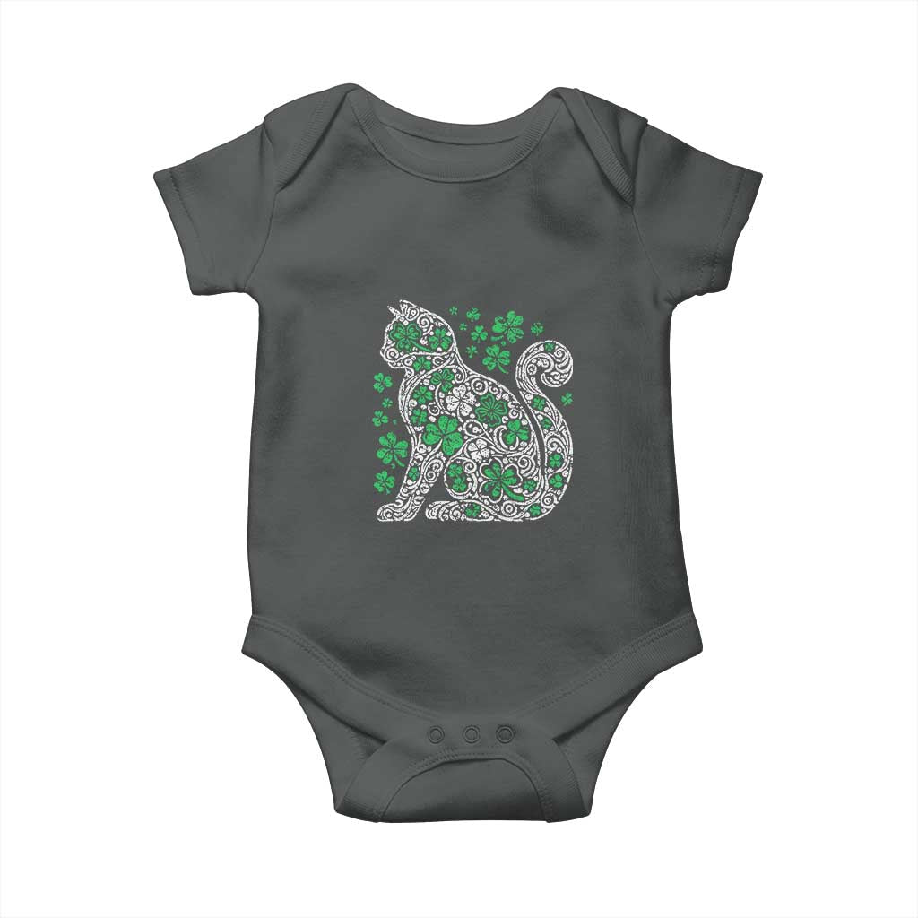 Irish Shamrock Cat Graphic Baby Onesie Saint Patrick Day for Cat Lovers TS02 Dark Heather Print Your Wear