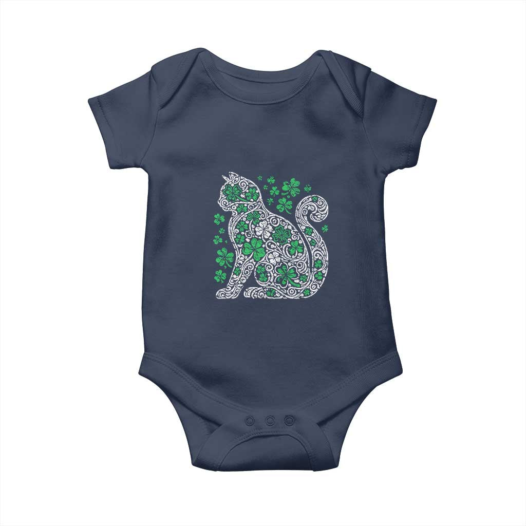 Irish Shamrock Cat Graphic Baby Onesie Saint Patrick Day for Cat Lovers TS02 Navy Print Your Wear