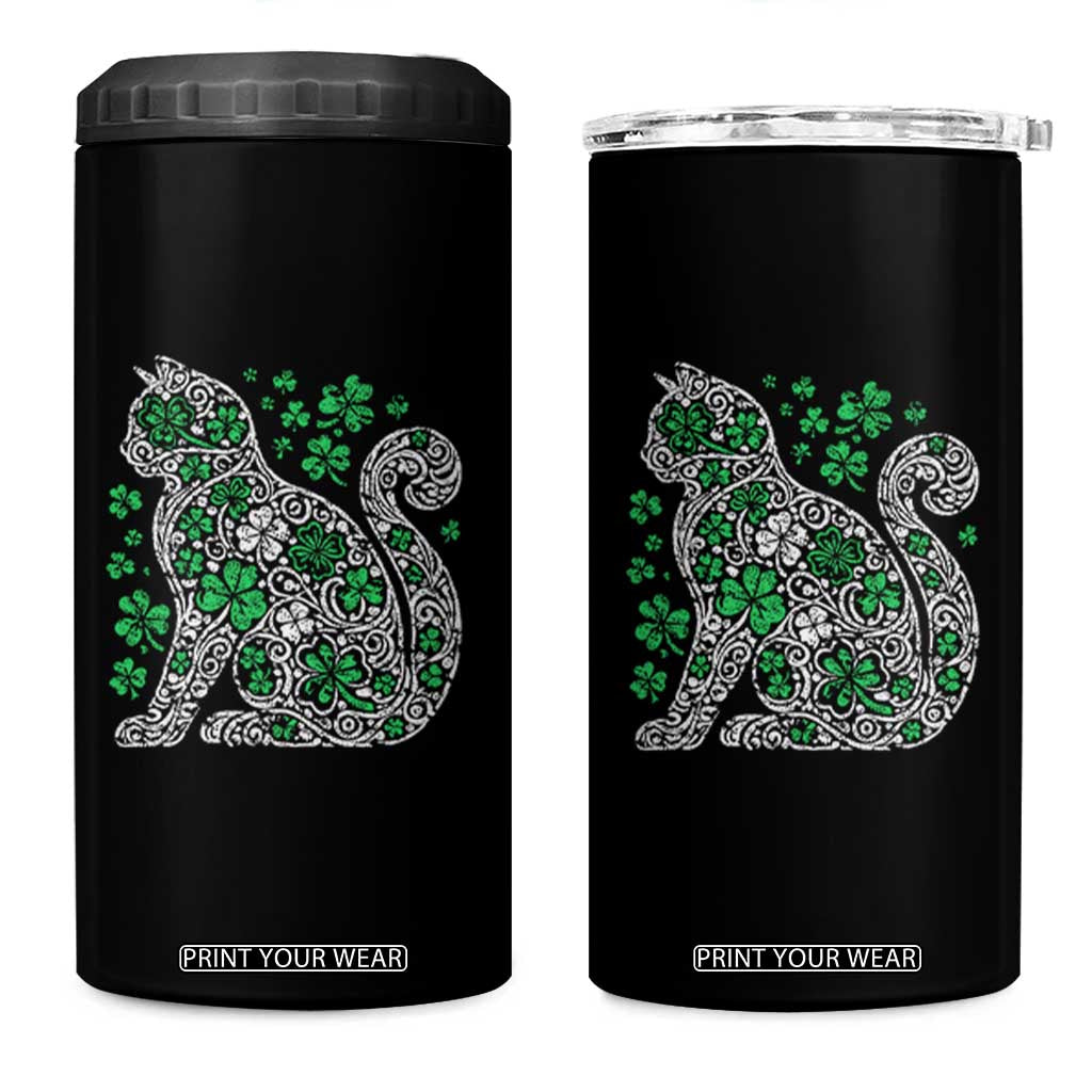 Irish Shamrock Cat Graphic 4 in 1 Can Cooler Tumbler Saint Patrick Day for Cat Lovers TS02 One Size: 16 oz Black Print Your Wear