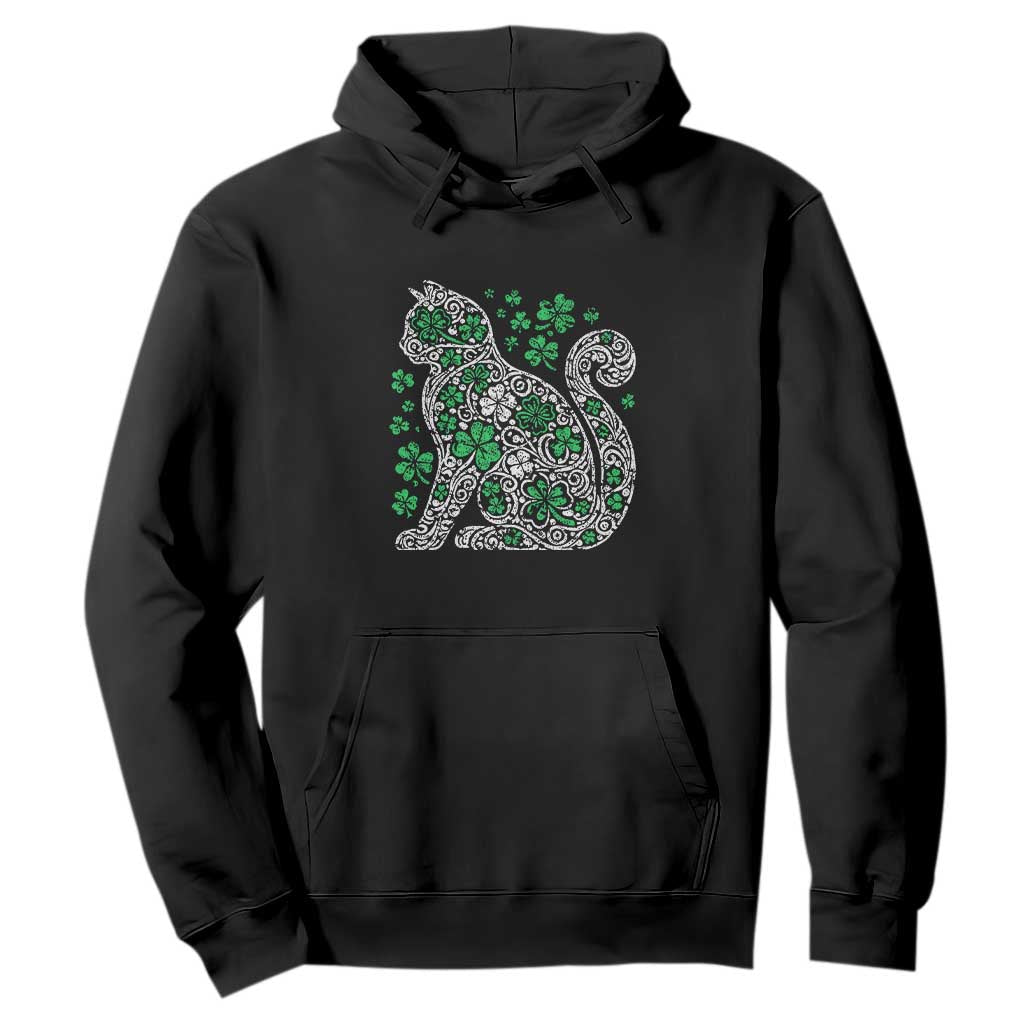 Irish Shamrock Cat Graphic Hoodie Saint Patrick Day for Cat Lovers TS02 Black Print Your Wear