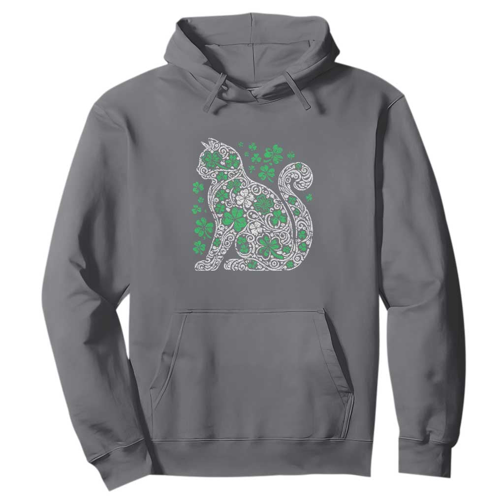 Irish Shamrock Cat Graphic Hoodie Saint Patrick Day for Cat Lovers TS02 Charcoal Print Your Wear