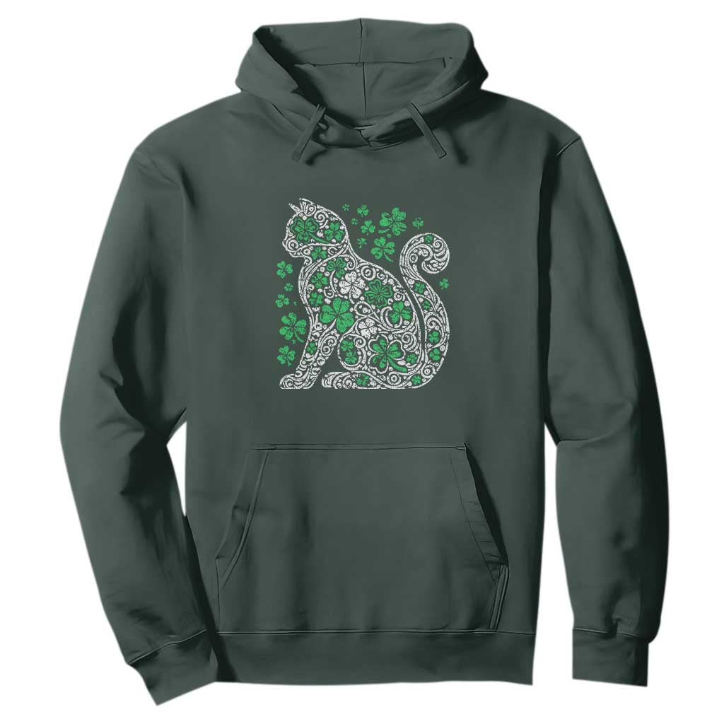 Irish Shamrock Cat Graphic Hoodie Saint Patrick Day for Cat Lovers TS02 Dark Forest Green Print Your Wear