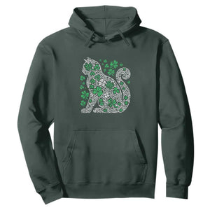 Irish Shamrock Cat Graphic Hoodie Saint Patrick Day for Cat Lovers TS02 Dark Forest Green Print Your Wear