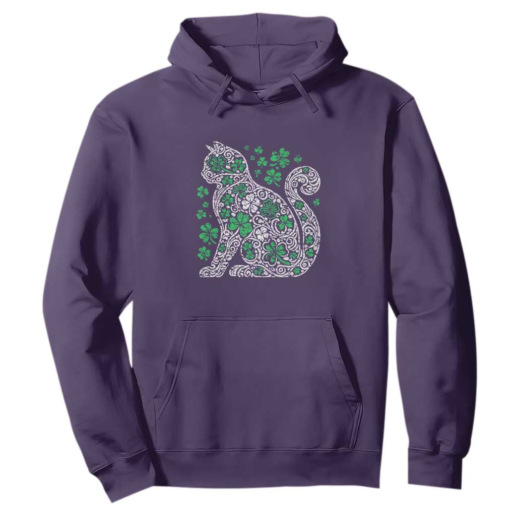 Irish Shamrock Cat Graphic Hoodie Saint Patrick Day for Cat Lovers TS02 Purple Print Your Wear