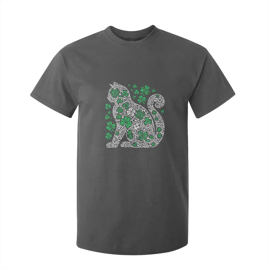 Irish Shamrock Cat Graphic T Shirt For Kid Saint Patrick Day for Cat Lovers TS02 Dark Heather Print Your Wear