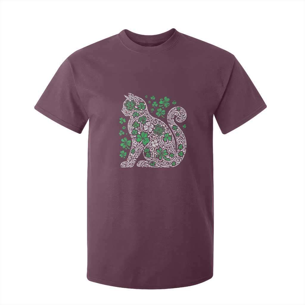 Irish Shamrock Cat Graphic T Shirt For Kid Saint Patrick Day for Cat Lovers TS02 Maroon Print Your Wear