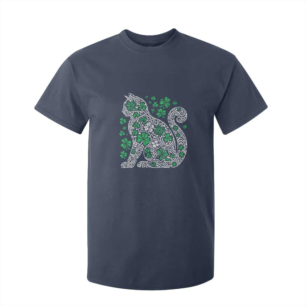 Irish Shamrock Cat Graphic T Shirt For Kid Saint Patrick Day for Cat Lovers TS02 Navy Print Your Wear