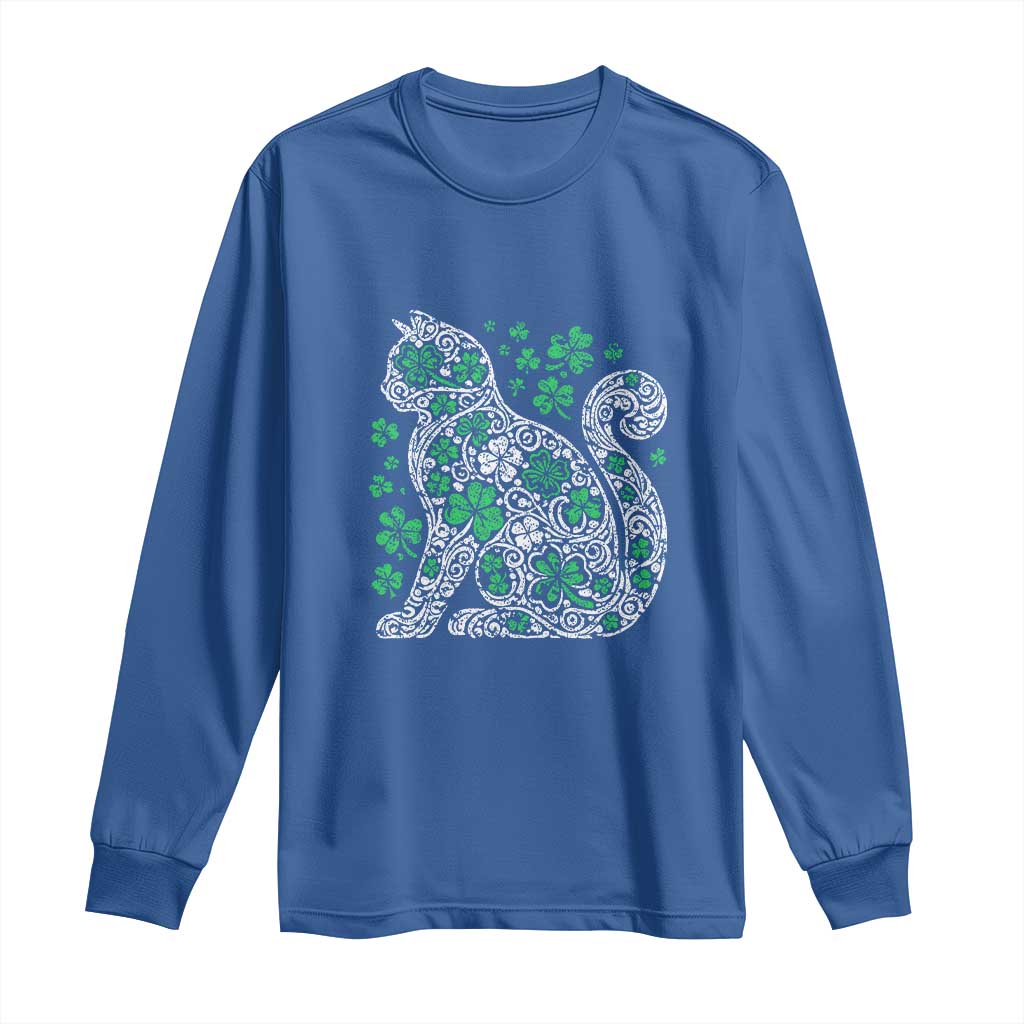 Irish Shamrock Cat Graphic Long Sleeve Shirt Saint Patrick Day for Cat Lovers TS02 Royal Blue Print Your Wear