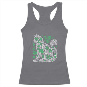 Irish Shamrock Cat Graphic Racerback Tank Top Saint Patrick Day for Cat Lovers TS02 Charcoal Print Your Wear
