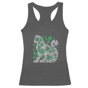 Irish Shamrock Cat Graphic Racerback Tank Top Saint Patrick Day for Cat Lovers TS02 Dark Heather Print Your Wear