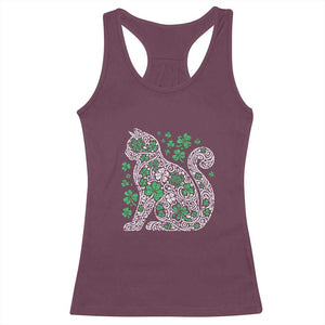 Irish Shamrock Cat Graphic Racerback Tank Top Saint Patrick Day for Cat Lovers TS02 Maroon Print Your Wear