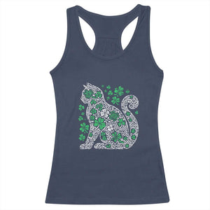 Irish Shamrock Cat Graphic Racerback Tank Top Saint Patrick Day for Cat Lovers TS02 Navy Print Your Wear