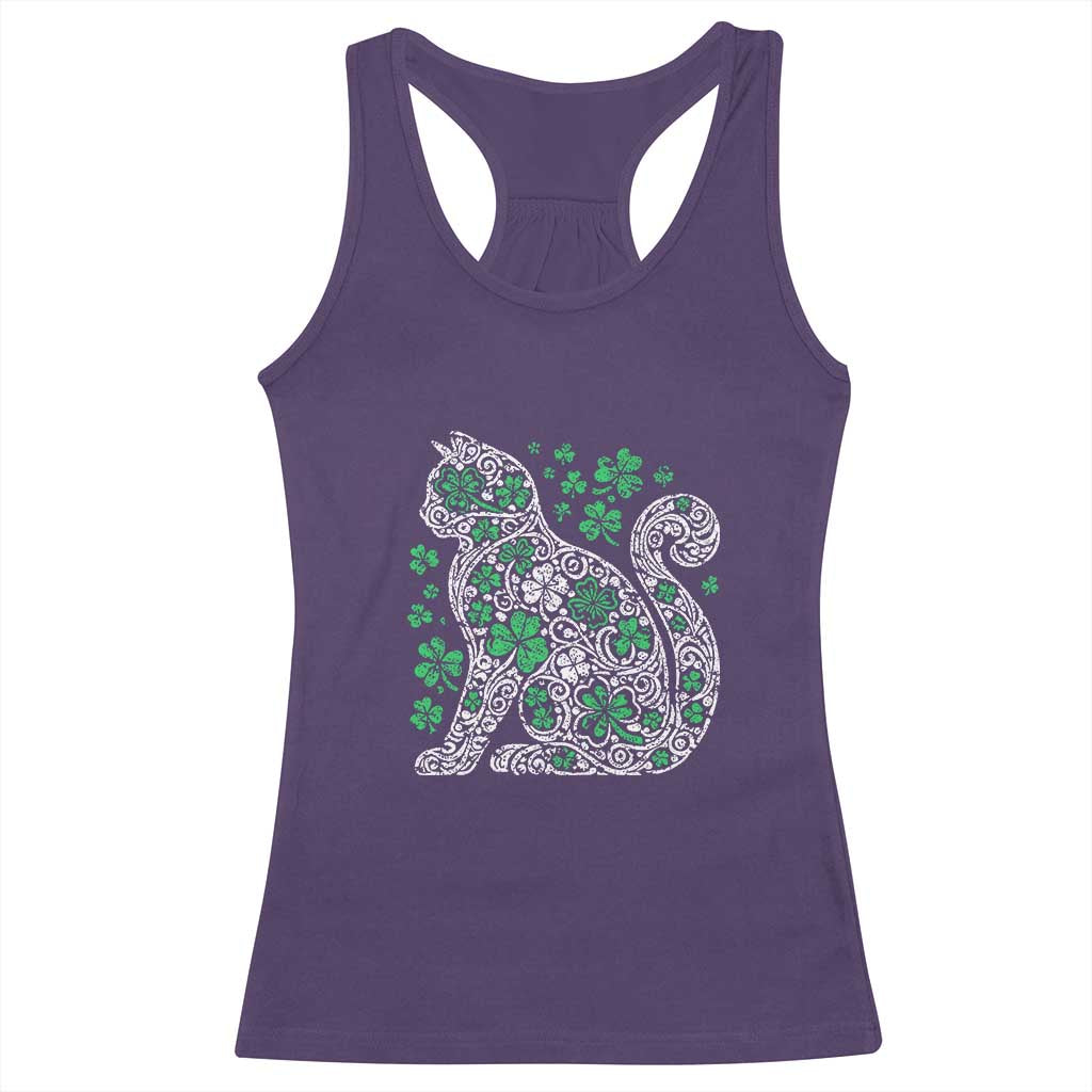 Irish Shamrock Cat Graphic Racerback Tank Top Saint Patrick Day for Cat Lovers TS02 Purple Print Your Wear