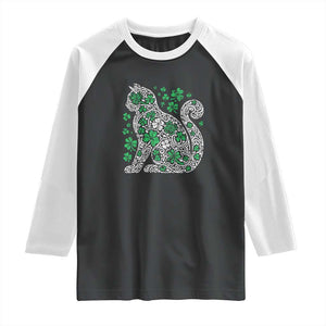 Irish Shamrock Cat Graphic Raglan Shirt Saint Patrick Day for Cat Lovers TS02 Black White Print Your Wear