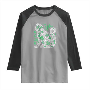 Irish Shamrock Cat Graphic Raglan Shirt Saint Patrick Day for Cat Lovers TS02 Sport Gray Black Print Your Wear