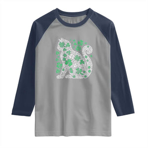 Irish Shamrock Cat Graphic Raglan Shirt Saint Patrick Day for Cat Lovers TS02 Sport Gray Navy Print Your Wear