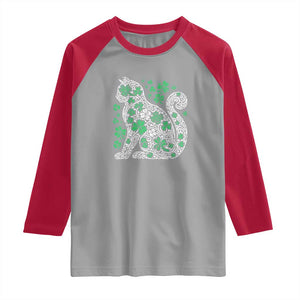 Irish Shamrock Cat Graphic Raglan Shirt Saint Patrick Day for Cat Lovers TS02 Sport Gray Red Print Your Wear