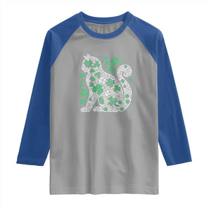 Irish Shamrock Cat Graphic Raglan Shirt Saint Patrick Day for Cat Lovers TS02 Sport Gray Royal Print Your Wear