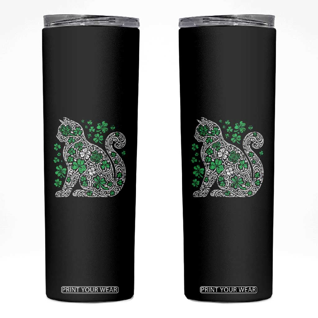 Irish Shamrock Cat Graphic Skinny Tumbler Saint Patrick Day for Cat Lovers TS02 Black Print Your Wear