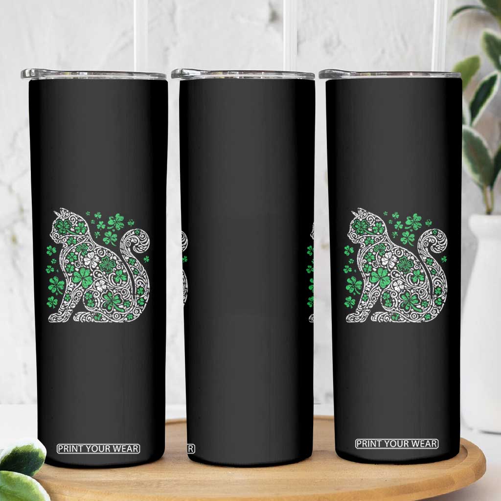Irish Shamrock Cat Graphic Skinny Tumbler Saint Patrick Day for Cat Lovers TS02 Print Your Wear