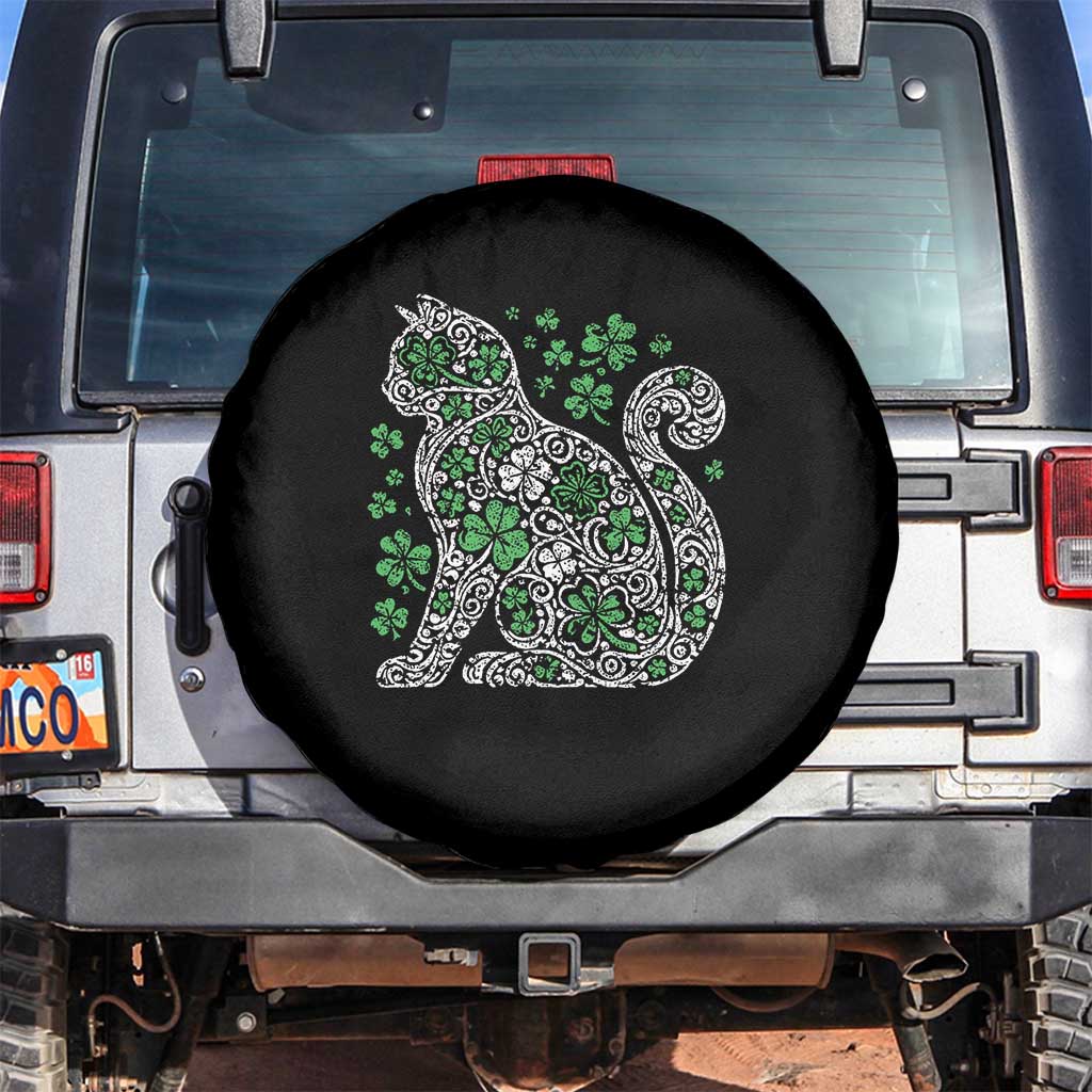 Irish Shamrock Cat Graphic Spare Tire Cover Saint Patrick Day for Cat Lovers TS02 No hole Black Print Your Wear