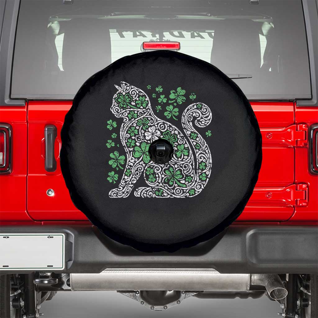 Irish Shamrock Cat Graphic Spare Tire Cover Saint Patrick Day for Cat Lovers TS02 Black Print Your Wear