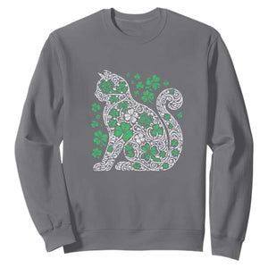 Irish Shamrock Cat Graphic Sweatshirt Saint Patrick Day for Cat Lovers TS02 Charcoal Print Your Wear