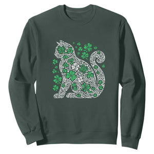 Irish Shamrock Cat Graphic Sweatshirt Saint Patrick Day for Cat Lovers TS02 Dark Forest Green Print Your Wear