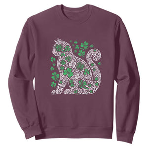 Irish Shamrock Cat Graphic Sweatshirt Saint Patrick Day for Cat Lovers TS02 Maroon Print Your Wear