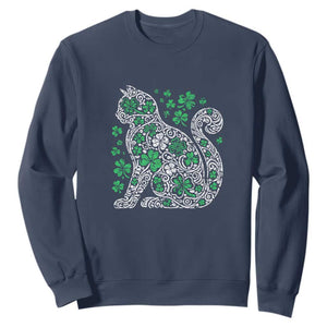 Irish Shamrock Cat Graphic Sweatshirt Saint Patrick Day for Cat Lovers TS02 Navy Print Your Wear