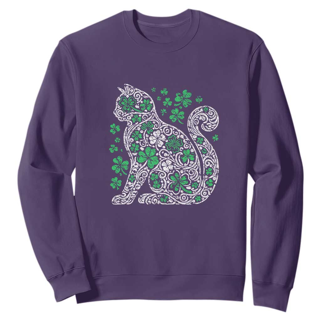 Irish Shamrock Cat Graphic Sweatshirt Saint Patrick Day for Cat Lovers TS02 Purple Print Your Wear