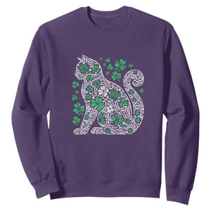 Irish Shamrock Cat Graphic Sweatshirt Saint Patrick Day for Cat Lovers TS02 Purple Print Your Wear