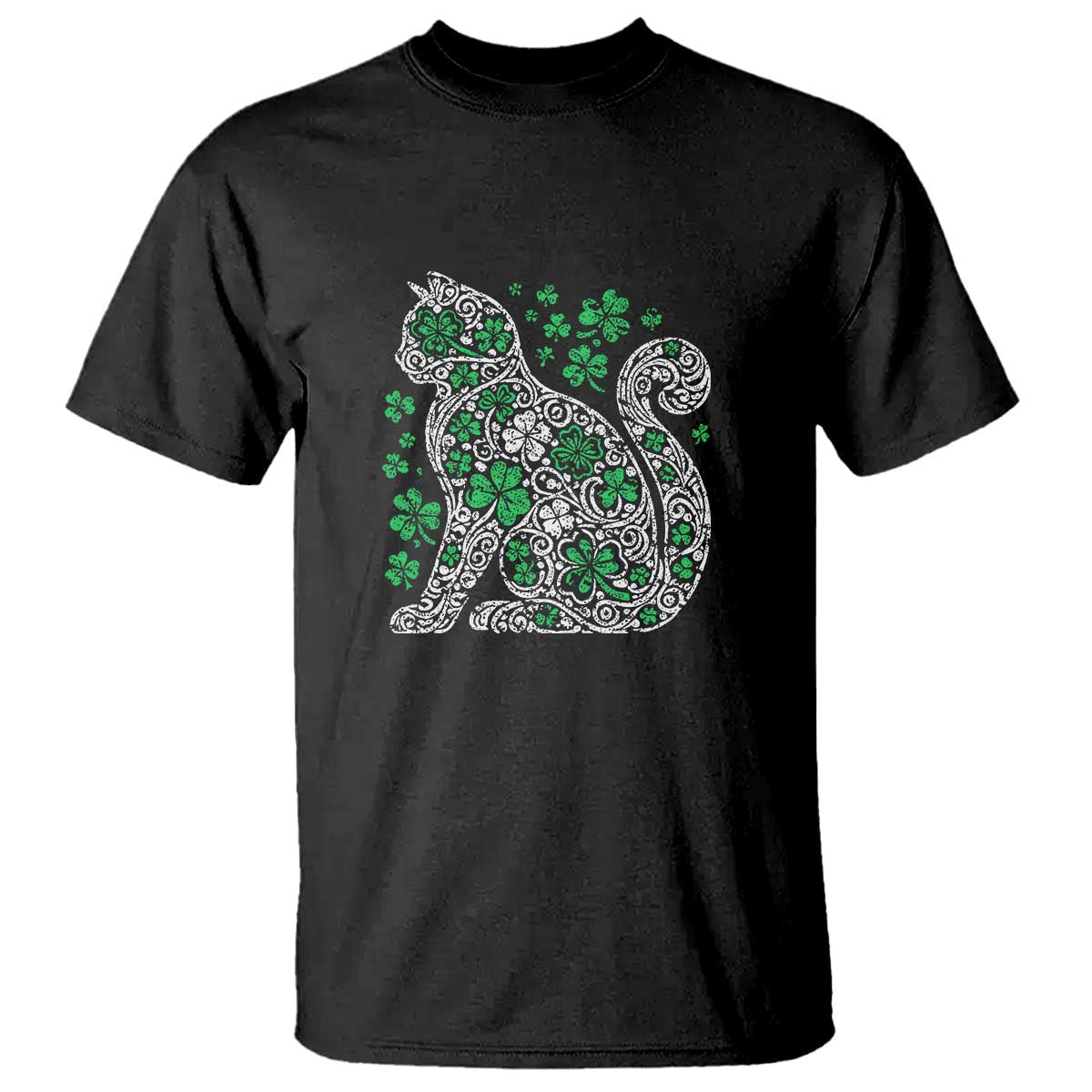 Irish Shamrock Cat Graphic T Shirt Saint Patrick Day for Cat Lovers TS02 Black Print Your Wear