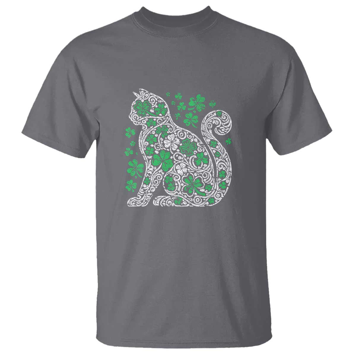 Irish Shamrock Cat Graphic T Shirt Saint Patrick Day for Cat Lovers TS02 Charcoal Print Your Wear