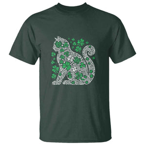 Irish Shamrock Cat Graphic T Shirt Saint Patrick Day for Cat Lovers TS02 Dark Forest Green Print Your Wear
