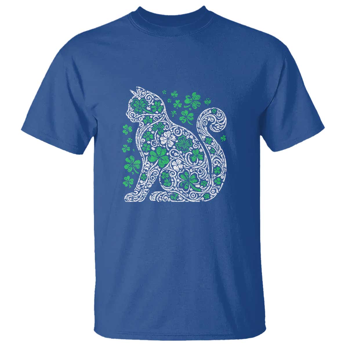 Irish Shamrock Cat Graphic T Shirt Saint Patrick Day for Cat Lovers TS02 Royal Blue Print Your Wear