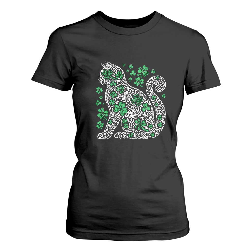 Irish Shamrock Cat Graphic T Shirt For Women Saint Patrick Day for Cat Lovers TS02 Black Print Your Wear