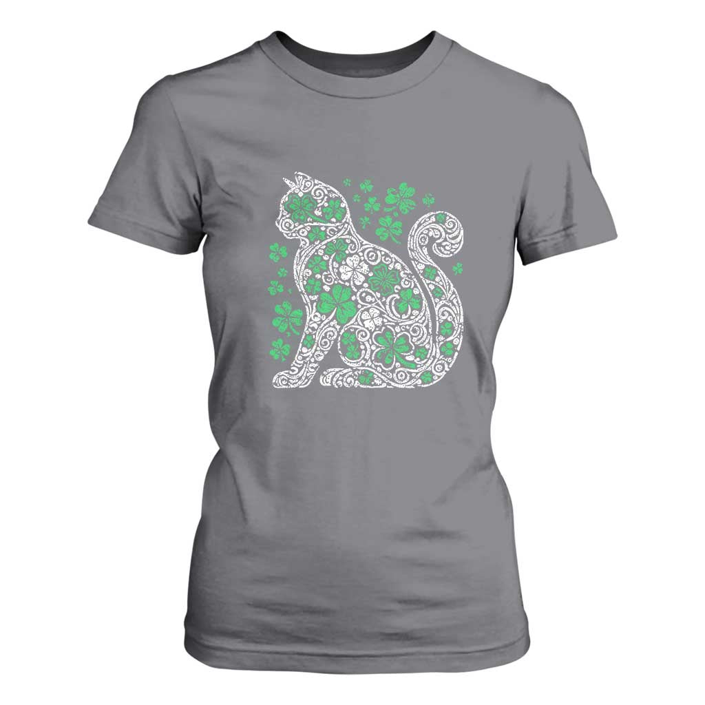 Irish Shamrock Cat Graphic T Shirt For Women Saint Patrick Day for Cat Lovers TS02 Charcoal Print Your Wear